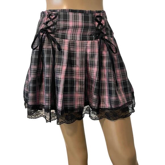 Romwe schoolgirl plaid lace tie mini skirt cosplay small SK 5014 - Picture 1 of 13